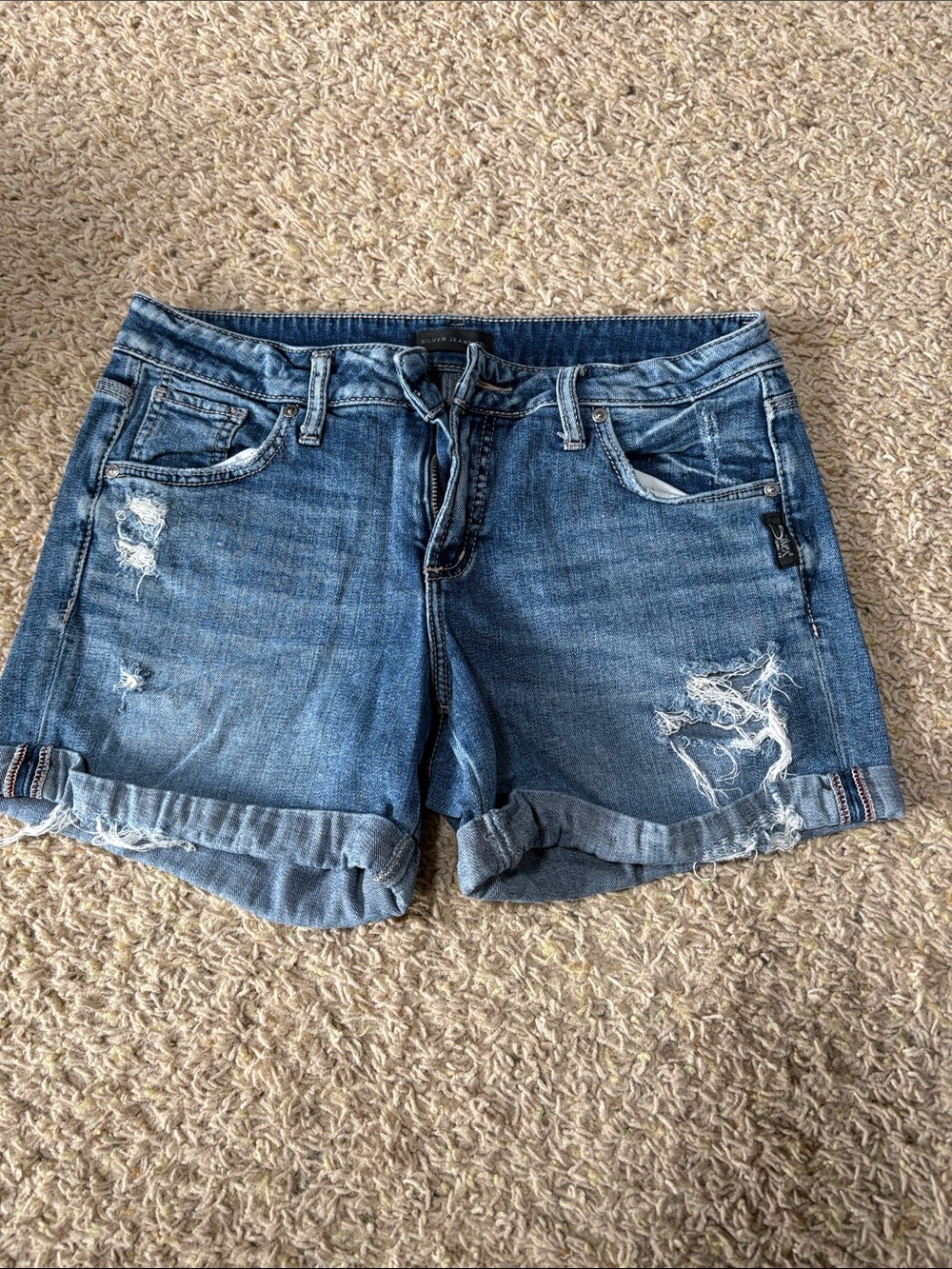 Silver Jeans Blue Distressed Denim Jean Shorts